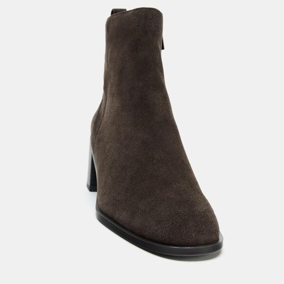 ZARA WIDE HEELED SPLIT LEATHER ANKLE BOOTS Brown size 6M (36) - Picture 6 of 15